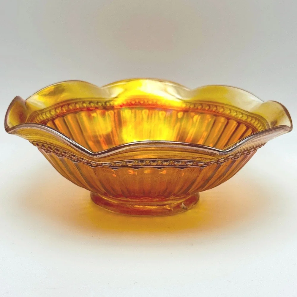 Imperial Fancy Colonial Marigold Carnival Glass Bowl Scalloped Iridescent 7.5